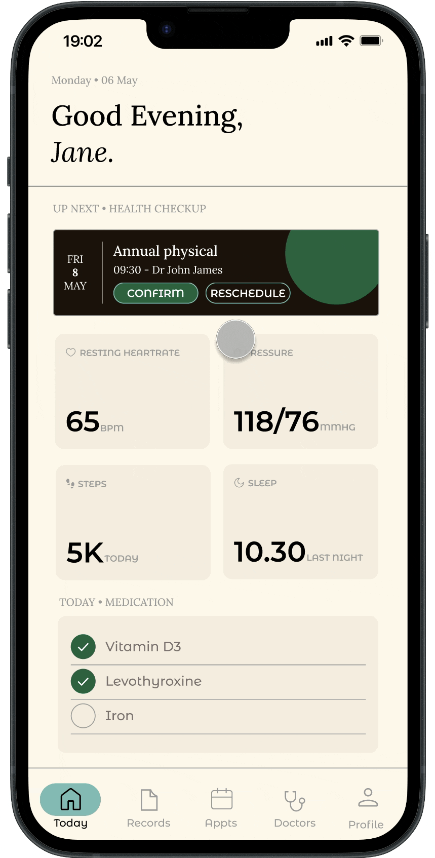 Health monitoring app UI